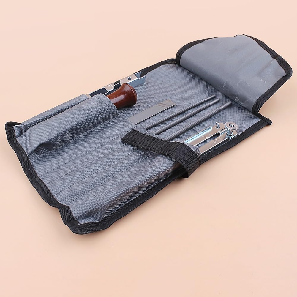ROEDE 7 unids/Set Kit de Archivo de Archivo de Afilado de Cadena de Motosierra Archivo de 4 mm 4,8 mm 5,5 mm for Stihl 3/8quot; .325" .404" Juego de Soportes de Madera for limas de Cadena