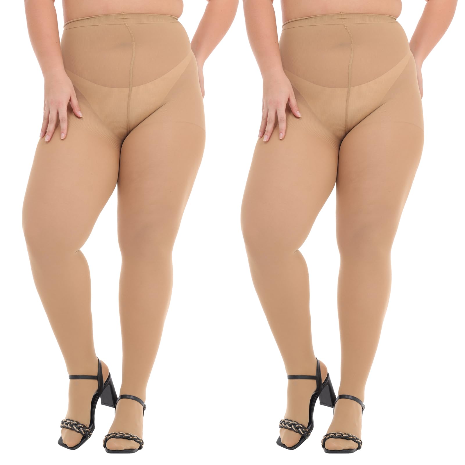 MANZIPlus Size Tights Women Opaque Tummy Control Tights 2 Pairs