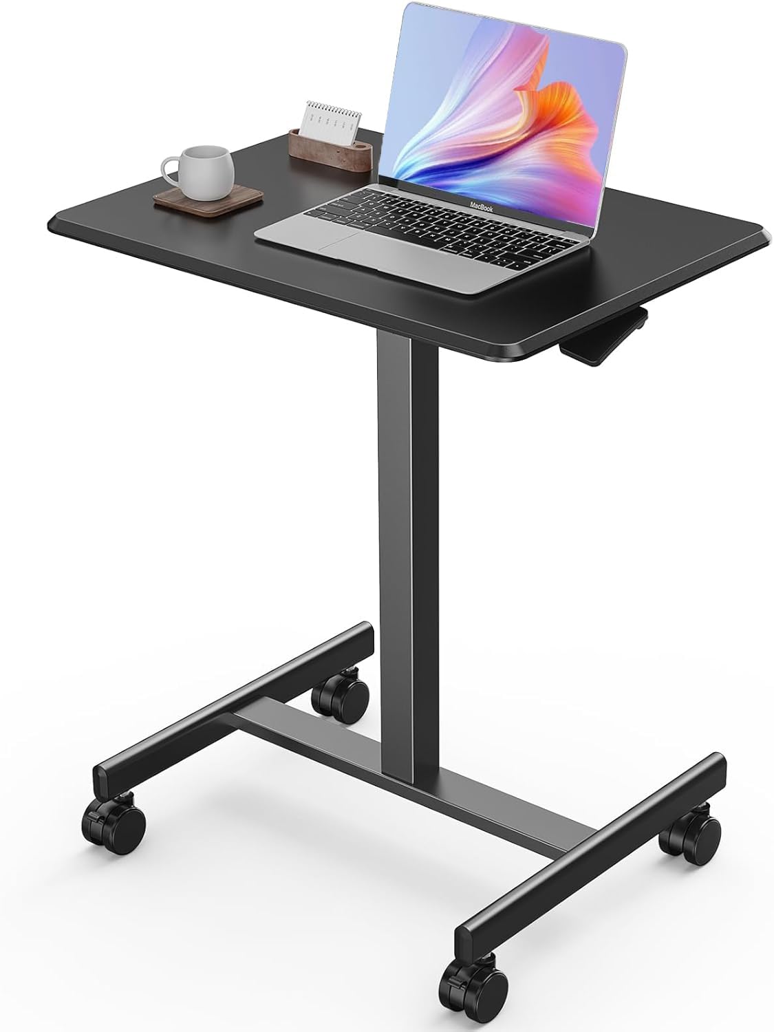 Sweetcrispy Mobile Small Standing Desk - Sit Stand Portable Rolling Laptop Desk with Lockable Wheels, Adjustable Height Computer Workstations, Modern Black (Missing hardware)