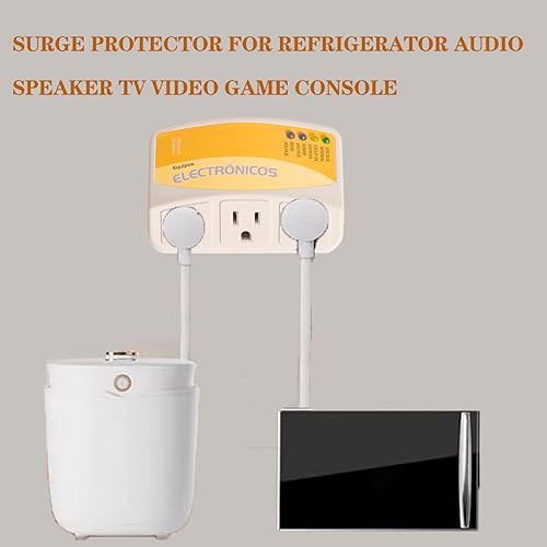 Miniatura 4 de Paquete de 2 protectores de sobretensión electrónicos de voltaje para refrigerador, altavoz, TV, consola de videojuegos, impresoras, 3 tomacorrientes