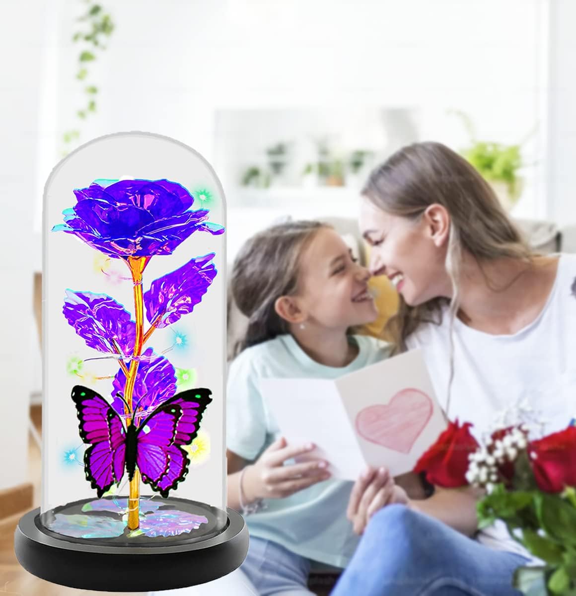 Valentines Day Gifts for Her, Valentines Rose Flowers Gifts, Birthday Gifts for Women, Galaxy Crystal Light Up Rose in A Glass Dome, Valentine Day for Her Women Mom Girlfriend, Purple Butterfly - Image 6