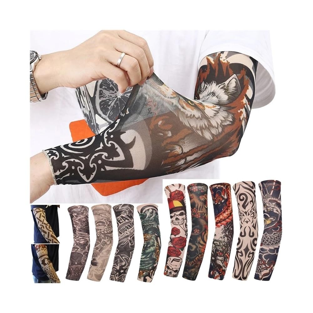Mangas de brazo de tatuaje urbano, protección solar UV, sin costuras, protección solar, protección solar, guantes para hombres y mujeres