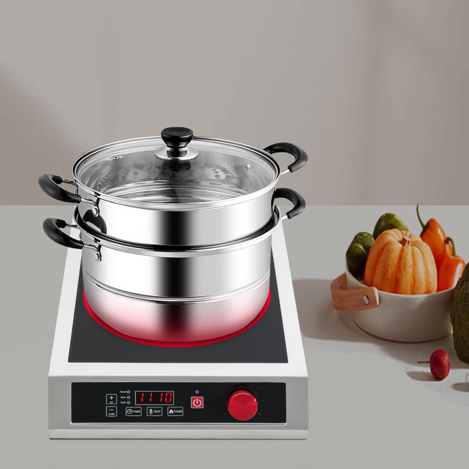 Commercial Induction Cooktop with LED Digital Display Screen, 500-3500W Adjustment Powerful Electric Induction Burner, Overheat Protection Countertop Electric Stove