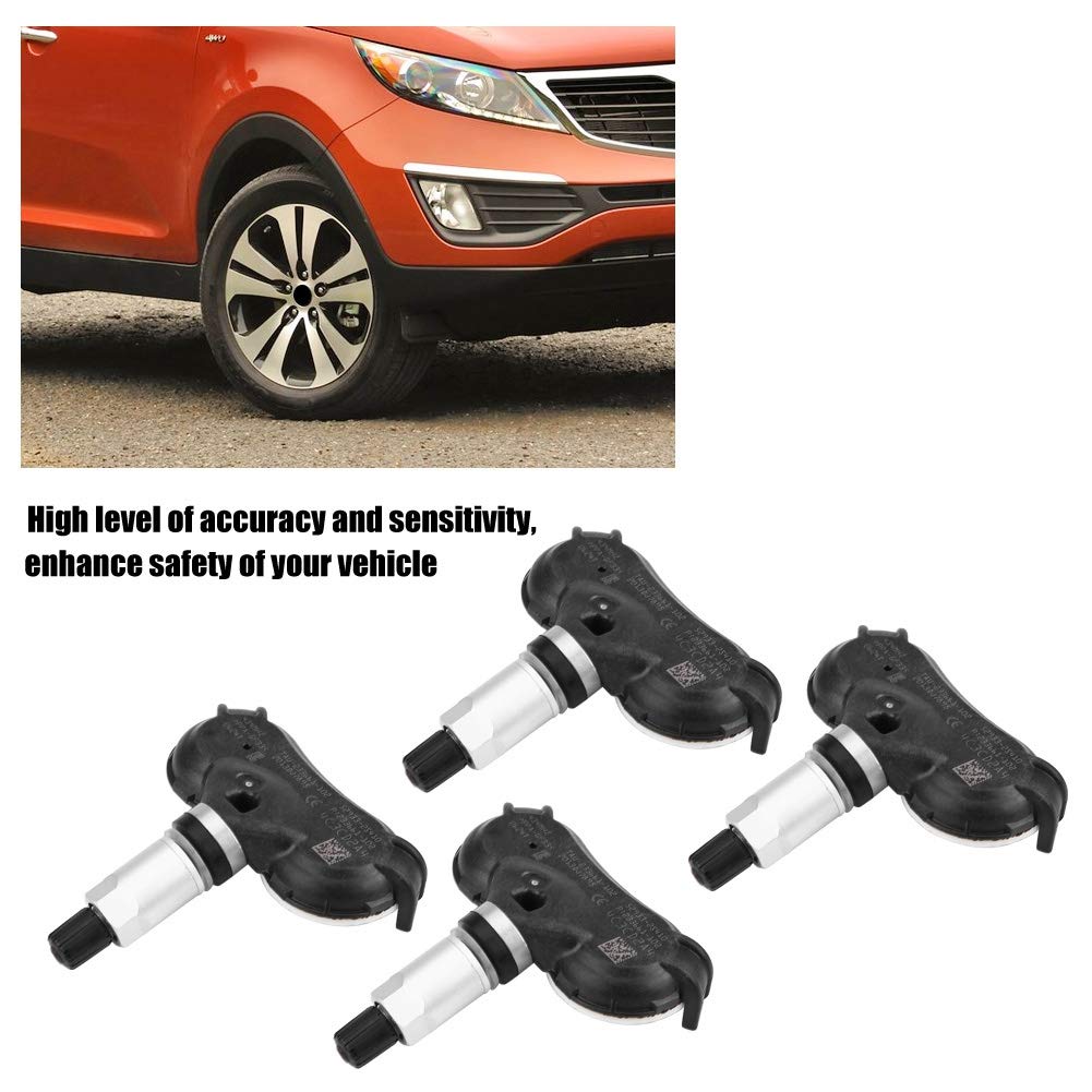 KIMISS 4 stücke ABS Auto TPMS Reifendruckkontrollsensoren Reifendrucksensor für IX35 52933-2S410 (Negro + Silber)