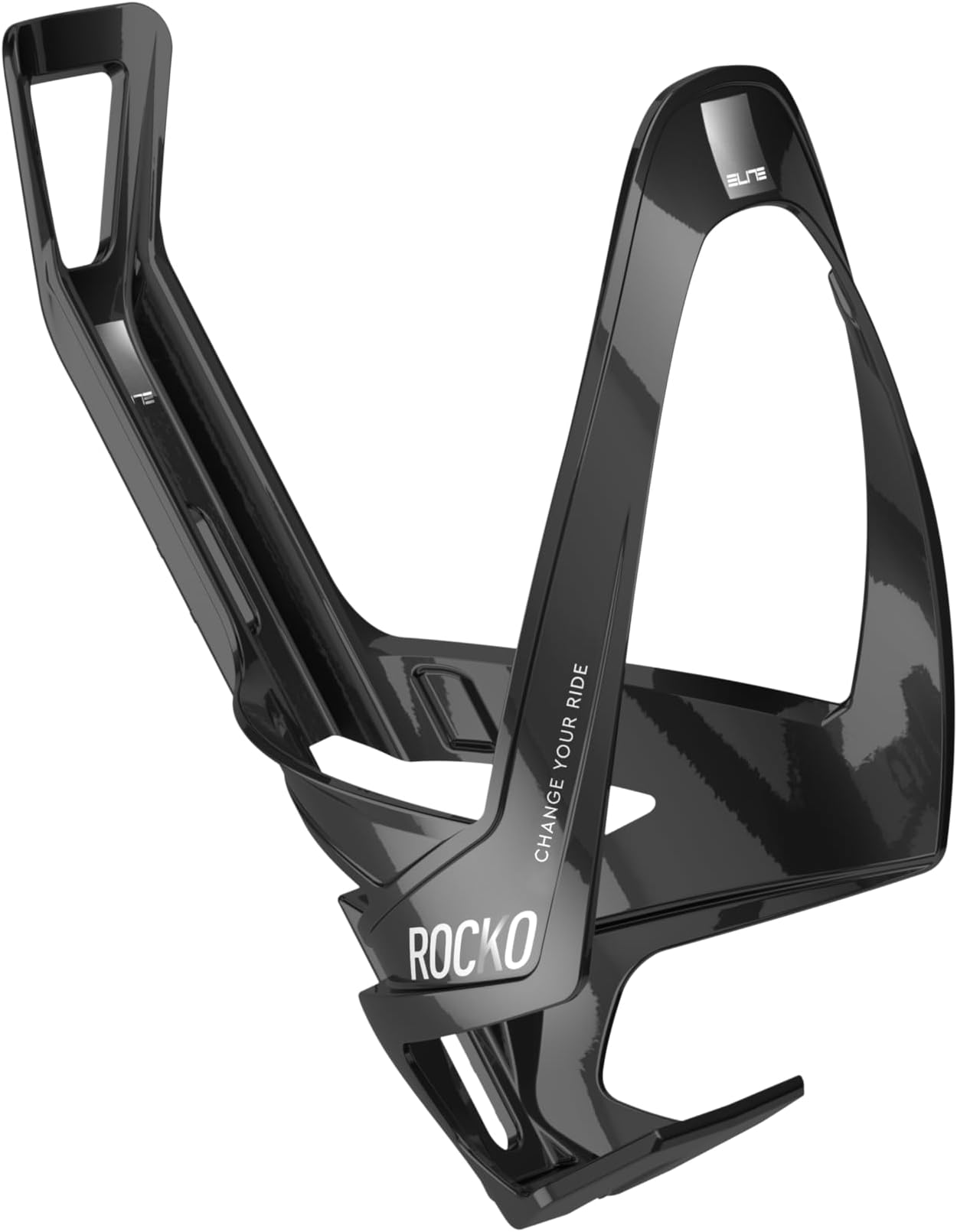 Elite Rocko Carbon Bottle Cage Glossy White Graphic – Ultra Lightweight Carbon Fibre Bike Bottle Holder 25g – Front & Side Entry – For MTB, Road & Gravel Cycling