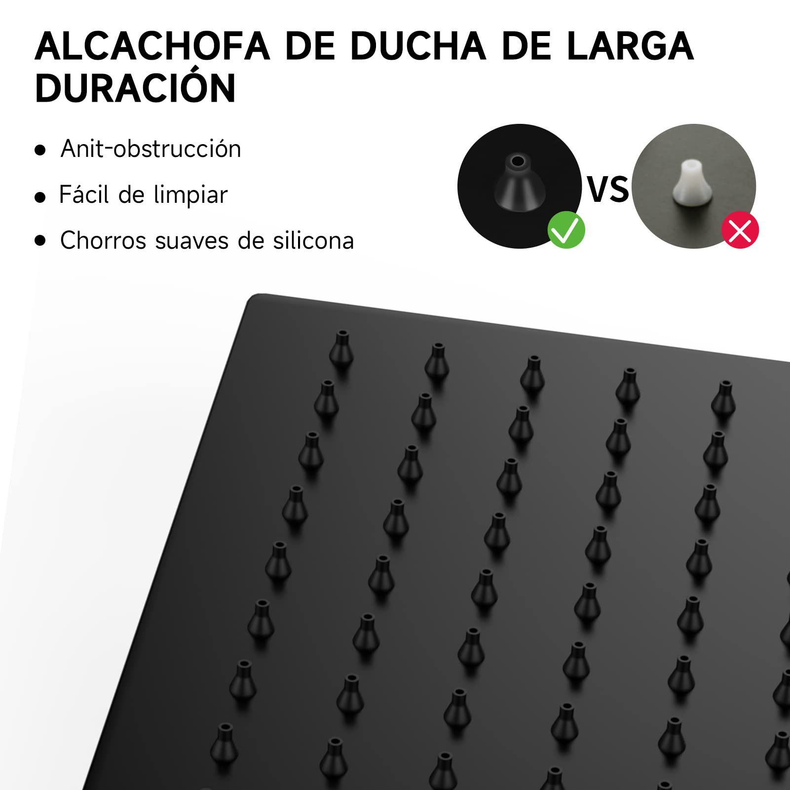HAUSPROFI - Cabezal de ducha cuadrado de acero inoxidable con boquillas de 8 pulgadas/20 cm, acabado mate