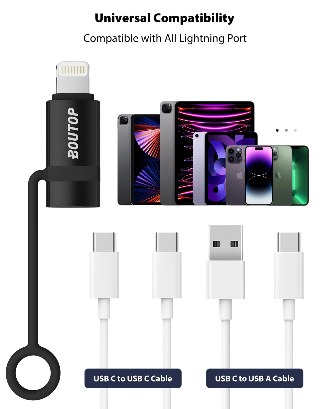 BOUTOP Adaptateur USB C vers Lightning 36W Charge Rapide Compatible iPhone iPad Noir 1 Paquet