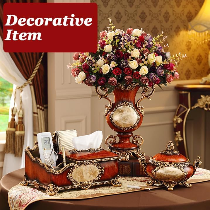 Tissue Box Cover Rectangular, Multifunctional Remote Control Holder, Vintage Rectangle Tissue Box Cover, Desktop Storage Box, for Bathroom Home Office Decor (D)