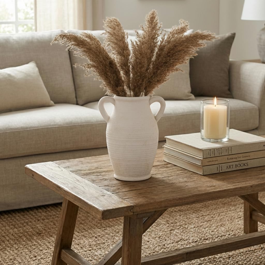 Emotionally Grounded Vase, Vaseking Large Ceramic Rustic Vase with 2 Handles, 9.8 inch Minimalist Decorative Farmhouse Tall Vases for Home Decor, Living Room, Enterway, Table Decoration, Off White - Image 9