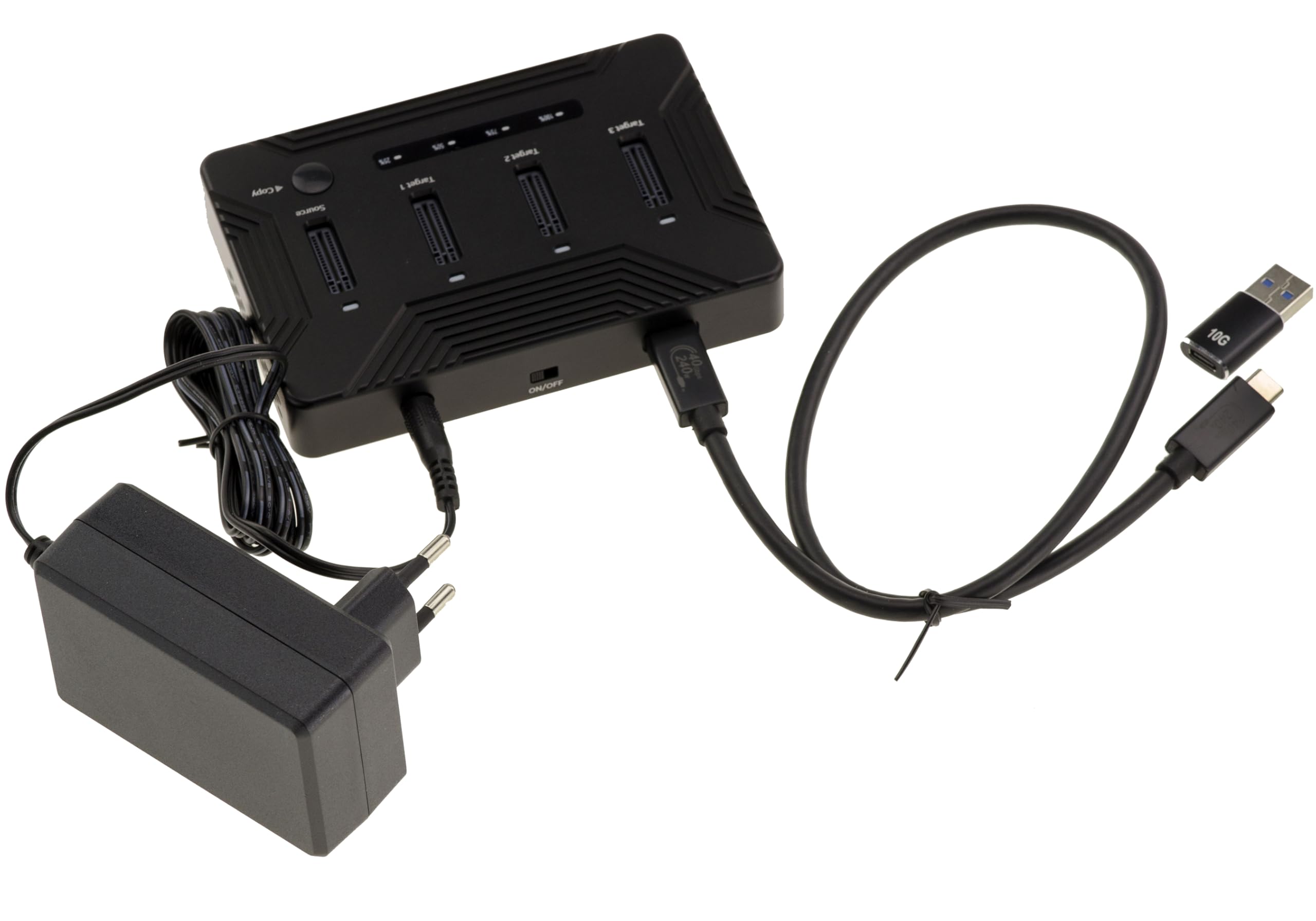 KALEA-INFORMATIQUE Dock USB4 Thunderbolt 40G pour 4 SSD M.2 NVMe | Station de clonage USB4/Thunderbolt 40 Gbps pour quatre SSD M.2 NVMe Gen3/Gen4, avec capacité totale jusqu'à 32 To.