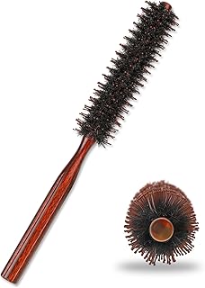 Boar Bristle Hair Brush for Women and Men, Small Round Hiarbrush Blow Drying Brush Soft Bristle Styling Hair Brush with Natural Wood Handle for Straightening Curling Volumizing and Detangling