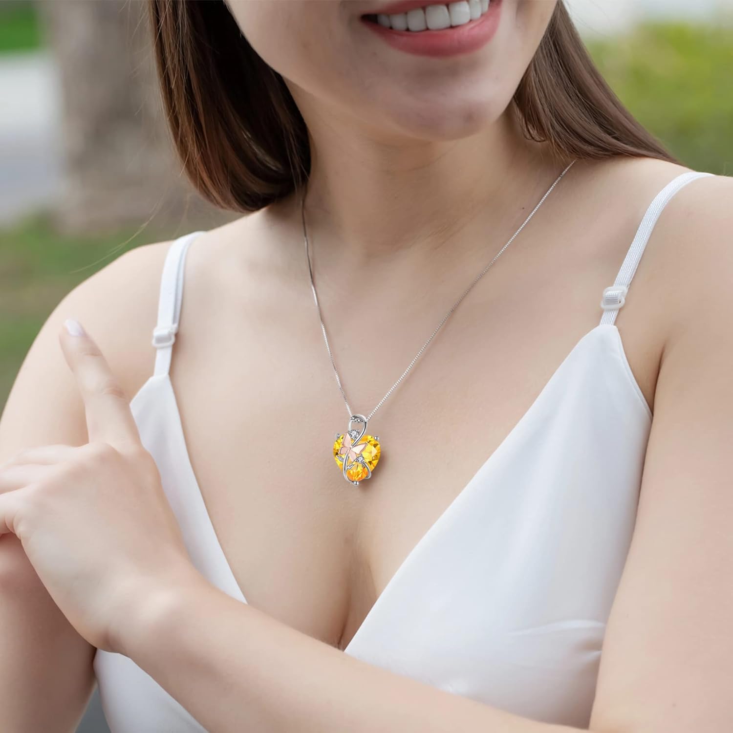 Butterfly Heart Necklaces for Women, 925 Sterling Silver 5A Cubic Zirconia Birthstone Pendant Jewelry Gifts, Anniversary Birthday Christmas Gifts for her - Image 2