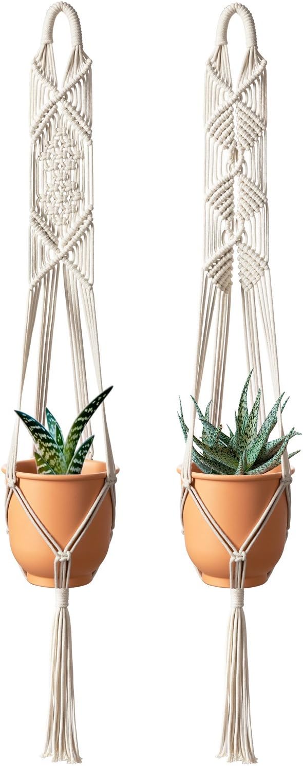 Mkono Macrame Plant Hanger Hanging Planter Wall Art Boho Home Decor 41 Inches, Set of 2