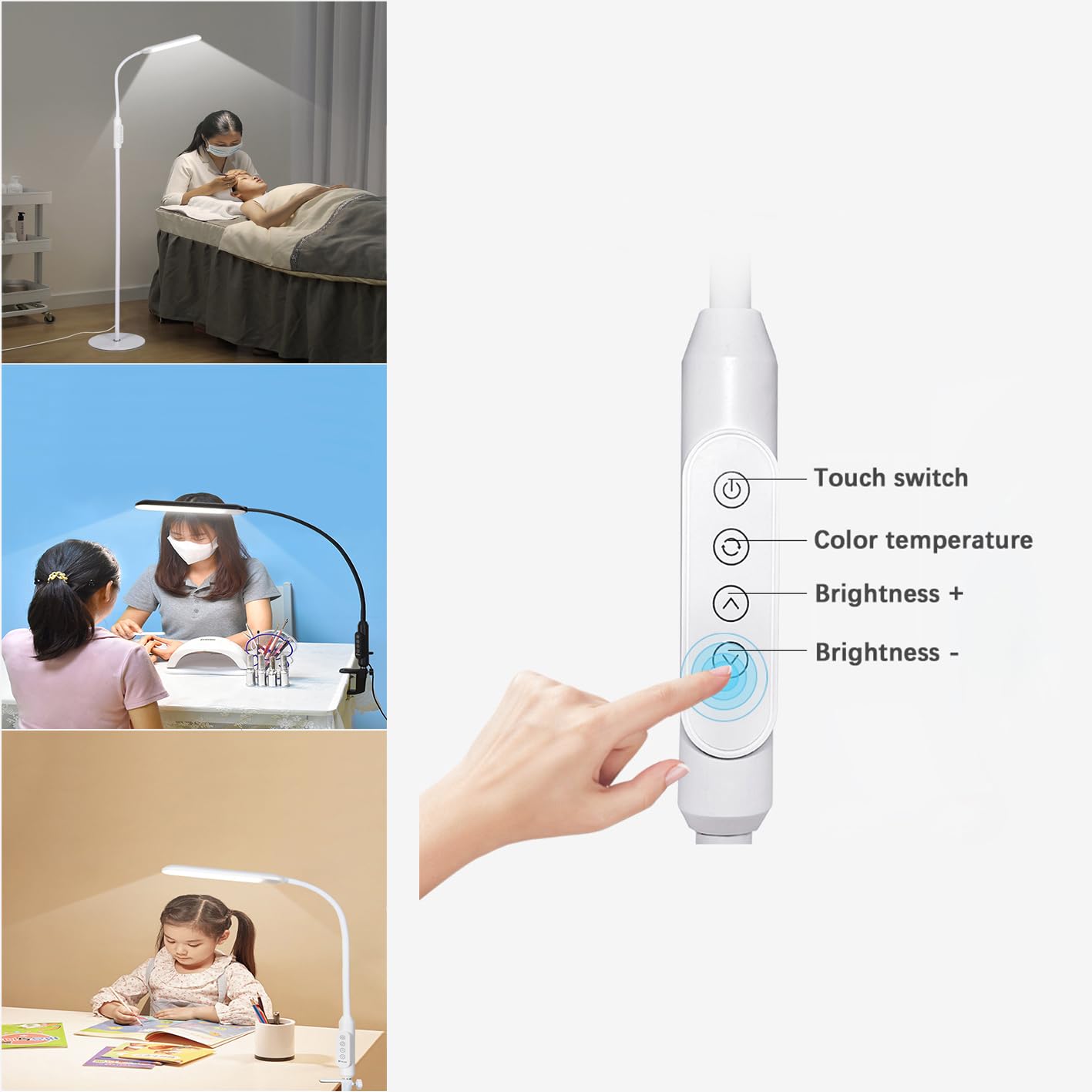 Moderne Stehlampe Tischlampe 2-in-1 Mit Desktop-Clip LED-Beleuchtungskörper Touch-dimmbar 3000–6000 K Tragbare Schwanenhals-Stehlampe Für Schlafzimmer Wohnzimmer Arbeitszimmer Büro(Black)