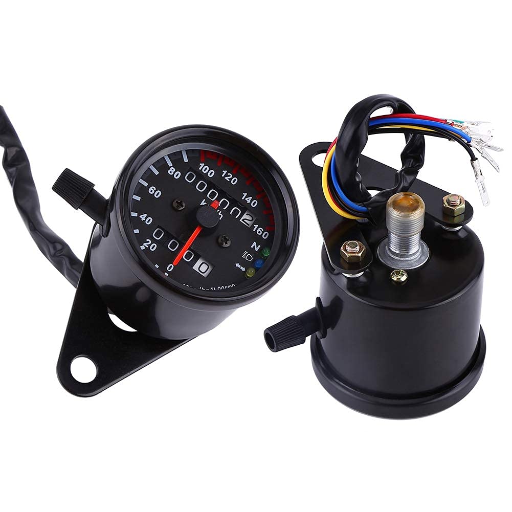 Qiilu Tachymètre Moto Universel 12V Odomètre Moto Odomètre Signal Tachymètre Signal Dual Display KM/H Métal