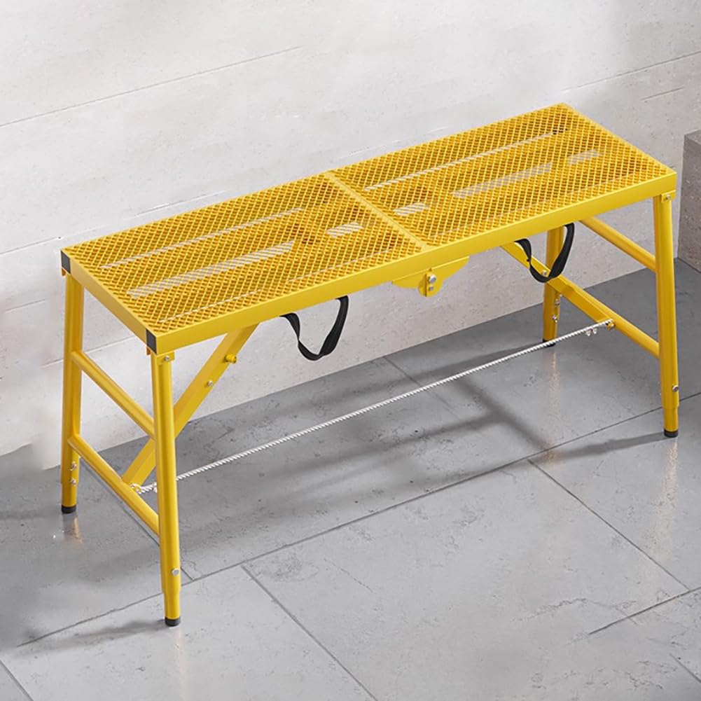Piattaforma Di Lavoro Per Ponteggi Regolabile in 5 Posizioni, Struttura in Acciaio Al Carbonio, Sgabello Per Scala A Torre Pieghevole, Piattaforma Per Gradini Industriali,Yellow is 150cm long