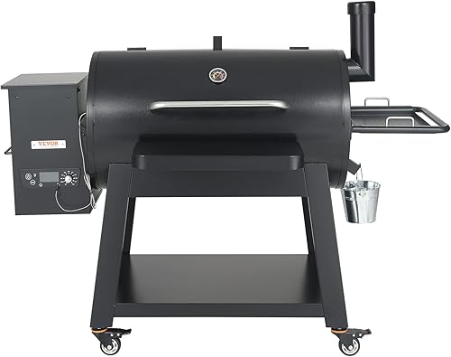 Miniatura 11 de VEVOR Parrilla ahumadora, parrilla portátil de pellets de madera con carro, parrilla de barbacoa 8 en 1 con control de temperatura PID y sonda de