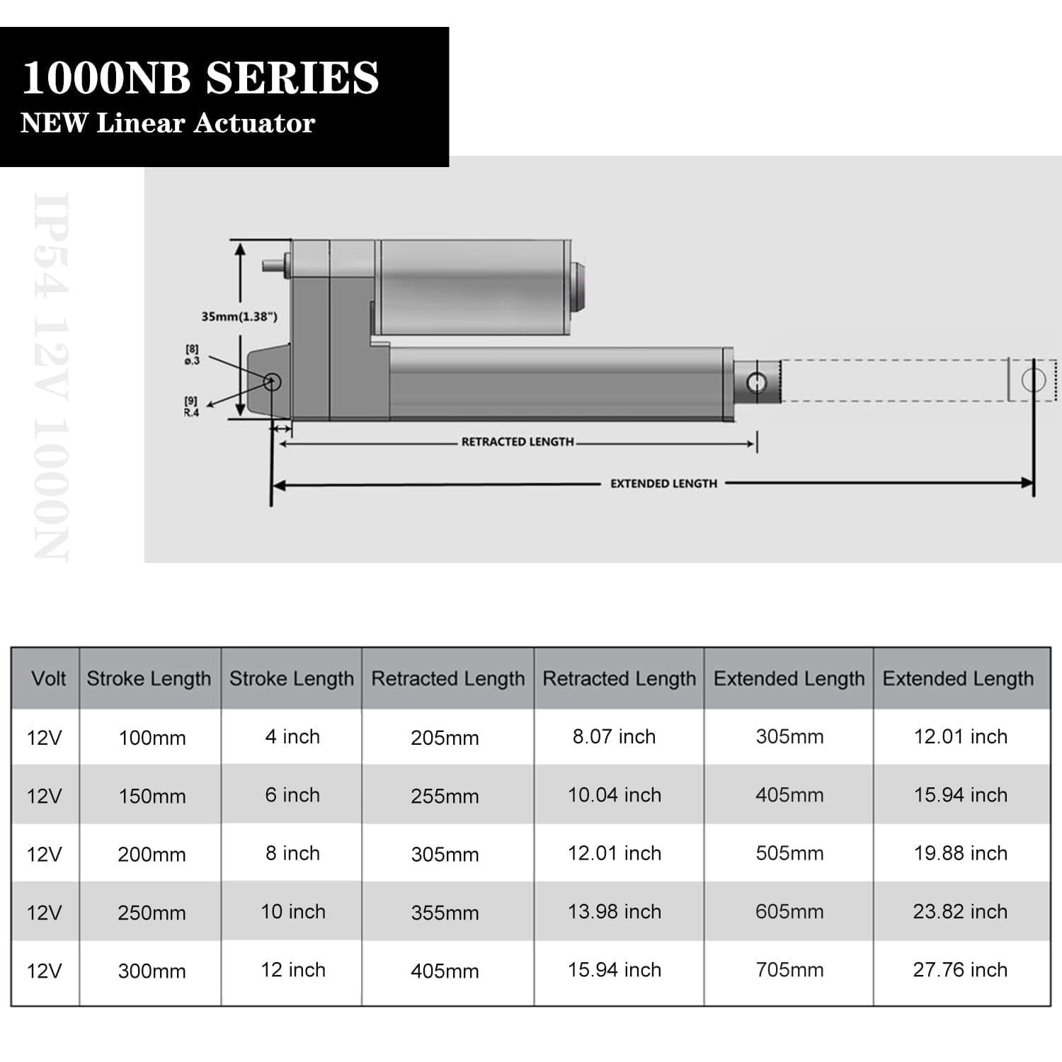 DC HOUSE Actuador lineal de carrera de 8 pulgadas (8 pulgadas) Motor de actuador de alta velocidad 1000N 14mm/s con soportes de montaje DC 12V actuador lineal con interruptor de palanca de polaridad