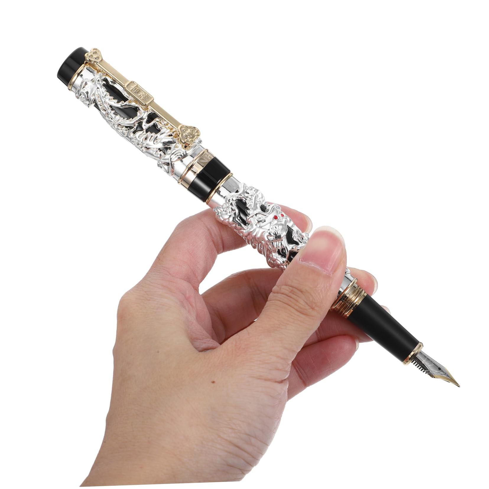 Uonlytech Füllfederhalter Aus Metall Mit Drachentextur Federhalter Für Linkshänder Federschreiber Tintenstift Für Kalligraphie Und Zeichnen Mit Füllfederhalter Für Täglichen Gebrauch