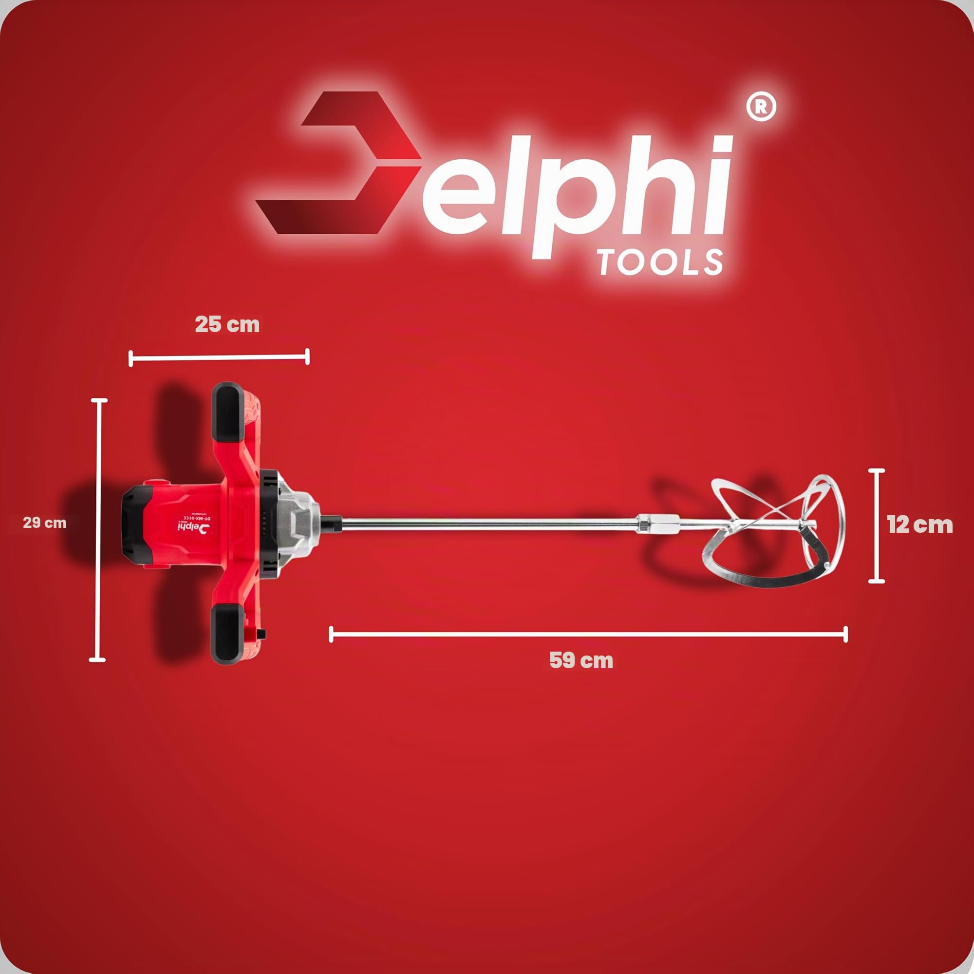 Delphi Mélangeur électrique 2600 W avec 2 agitateurs, 6 vitesses, pour colle, béton, peinture, plâtre avec sac et accessoires M14 940 tr/min