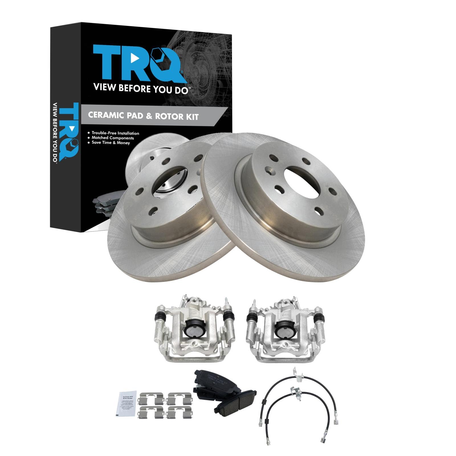 TRQ Rear Brake Pad and Rotor Set Ceramic Calipers Compatible with 2011-2015 Chevrolet Cruze 2016 Cruze Limited