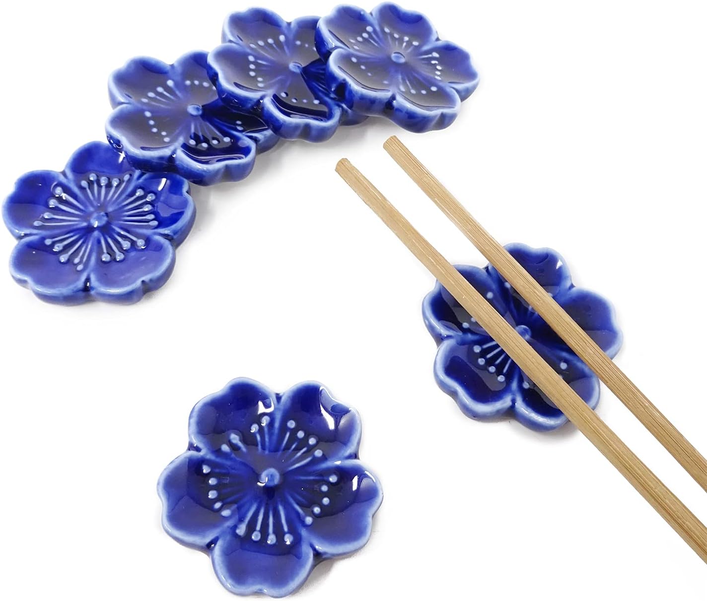 Honbay 6PCS Elegant Cherry Blossom Ceramic Chopsticks Rest Rack Stand Holder for Chopsticks, Forks, Spoons, Knives, Paint Brushes (pink)