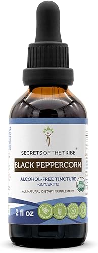 Secrets of the Tribe Black Peppercorn USDA Organic Extracto sin alcohol, gotas de hierbas de alta potencia Hecho de pimienta negra orgánica 100%