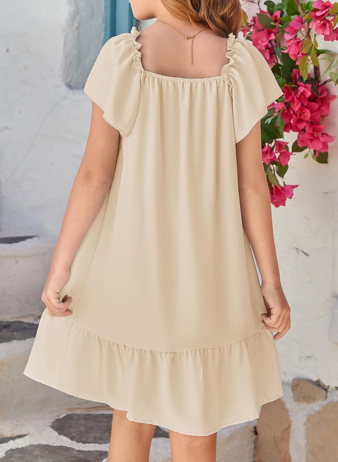 blibean Tween Girls Summer Dresses Kids Ruffled Sleeve Flower Sun Dress Size 6-15 Years - Image 3