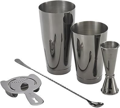 Barfly M37101BK Cocktail Set, 5-Piece Basics, Gun Metal Black