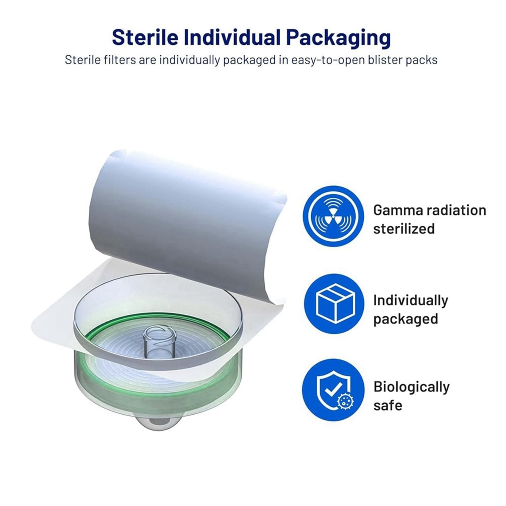 Filtro per Siringa Sterile PES (Polietersulfone), Filtrazione Idrofila, Diametro Membrana 33 Mm, Dimensione Pori 0,22 Îœm, 40 Pezzi