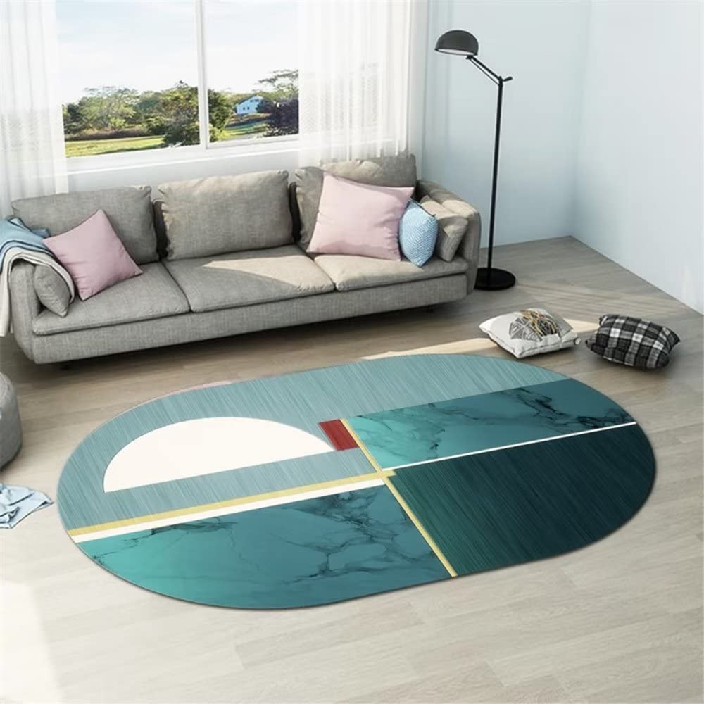 Tapis de salle d'étude bleu géométrique pour un coin lecture cosy