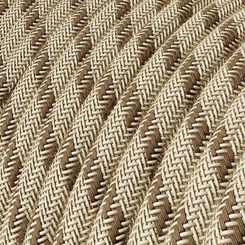 CA Creative Cables Natural & Brown Linen Stripe Covered Round Electric Cable - RD53-100ft, 3 x 18 AWG