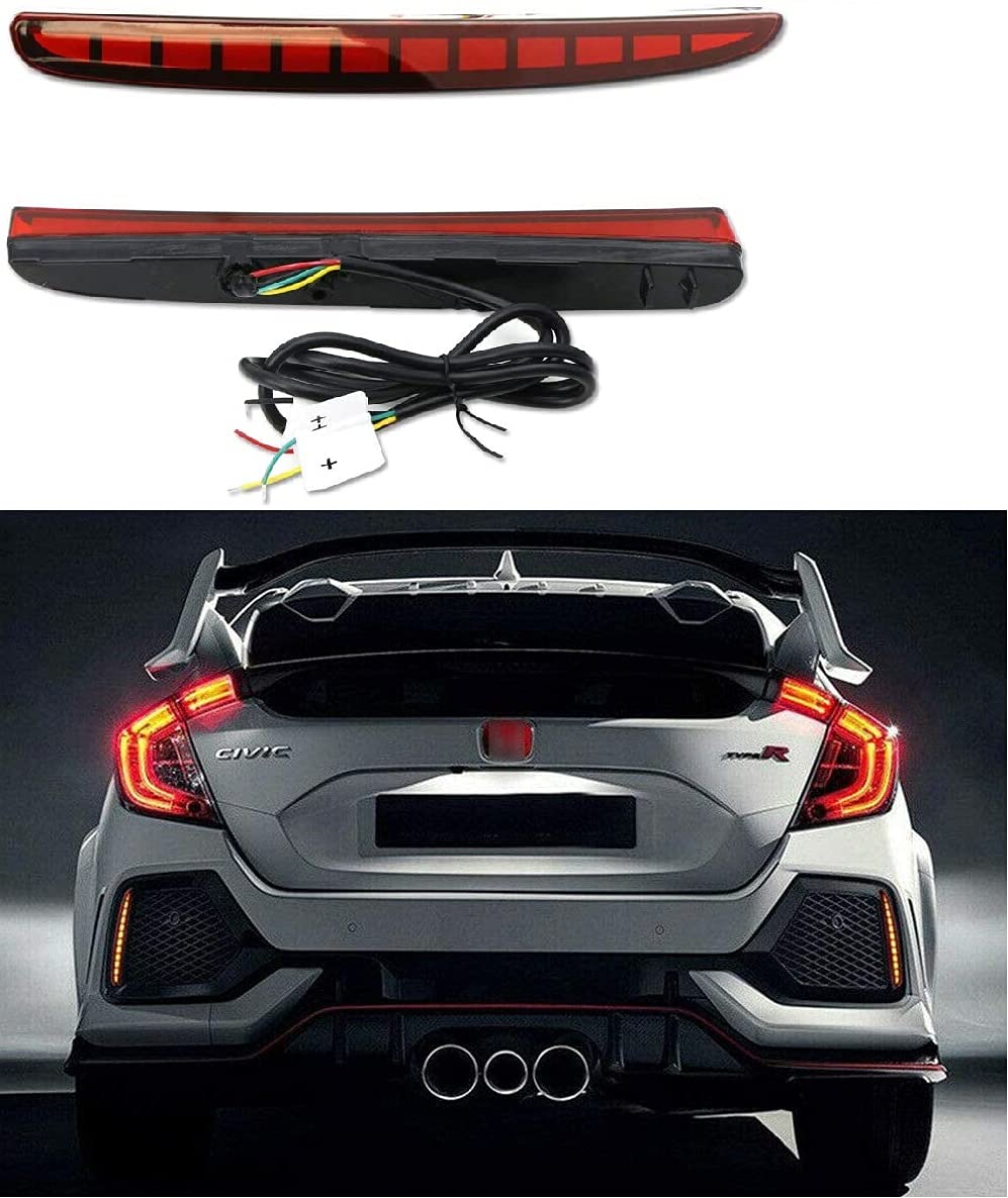 Gosccess Full LED Red Lens Bumper Reflector Lights Tail Brake Rear Fog Lamps Compatible with 2017-up Honda Civic Hatchback Type-R 16-18 or SI 4-Door Sedan Tail Brake Rear Fog Lamps (Red)