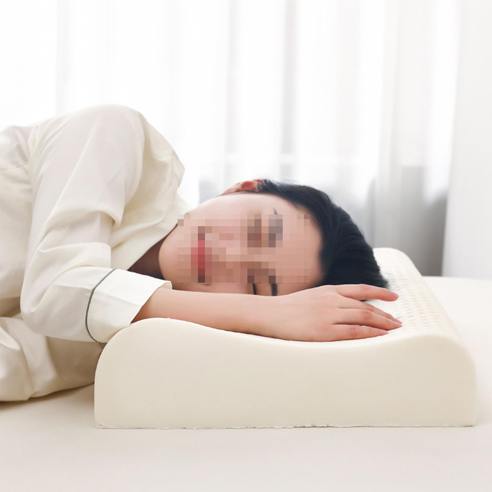 Almohada de látex natural premium, alivia la presión, funda extraíble, 40 x 60 cm