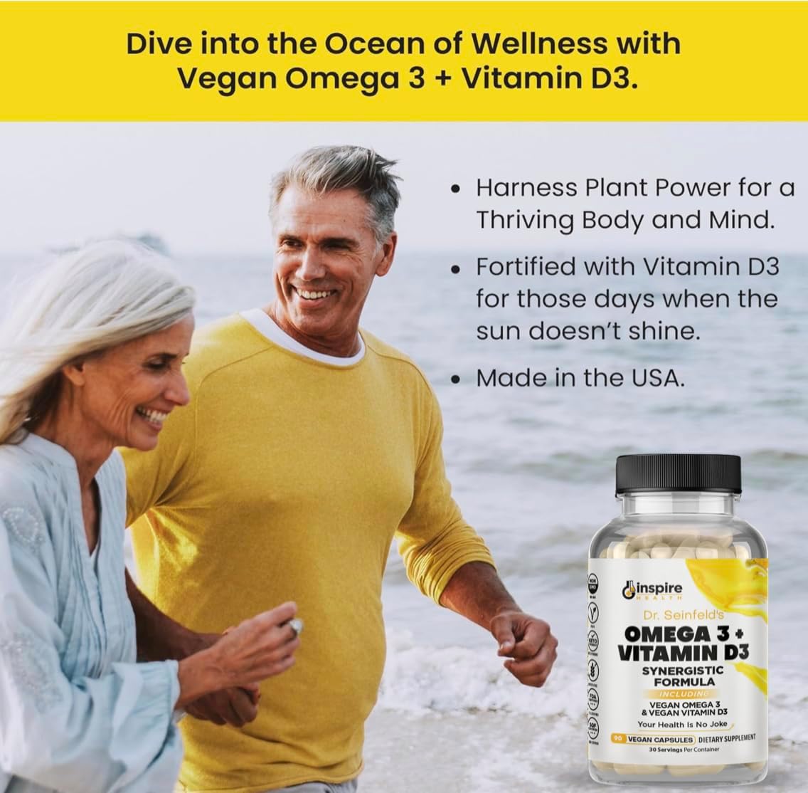 Dr. Seinfeld Vegan Algae Omega 3 and Vitamin D3 Supplement for Men and Women 90Ct