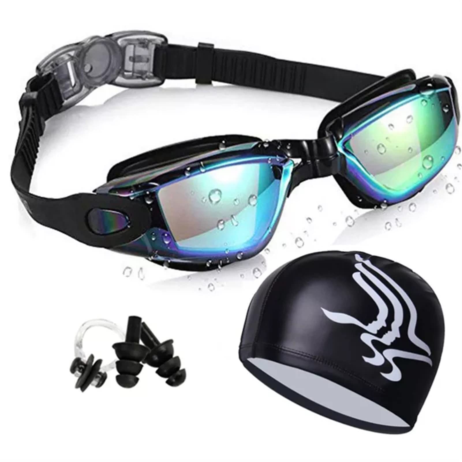 DFrywdgSEY swimming goggles, Professional Swim Goggles Anti-fog UV Caps hat Silicone Swimming Glasses Case Nose Earplug