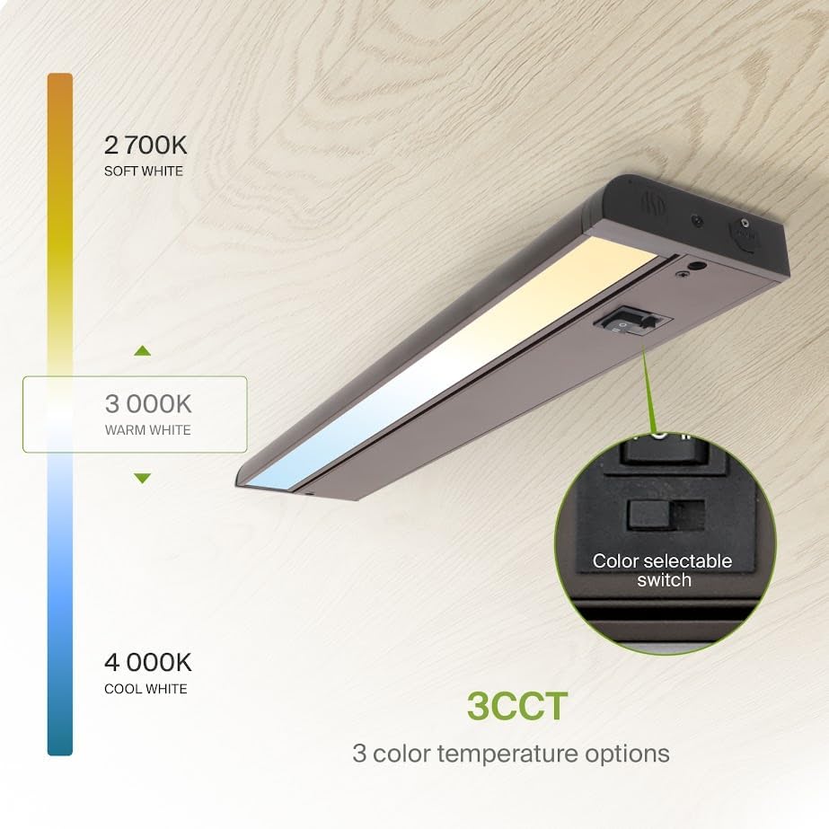Miniatura 6 de ASD Iluminación LED giratoria para debajo del gabinete, bronce de 18 pulgadas, 8 W, cableado o enchufable, 2700 K3000 K4000 K, interruptor de