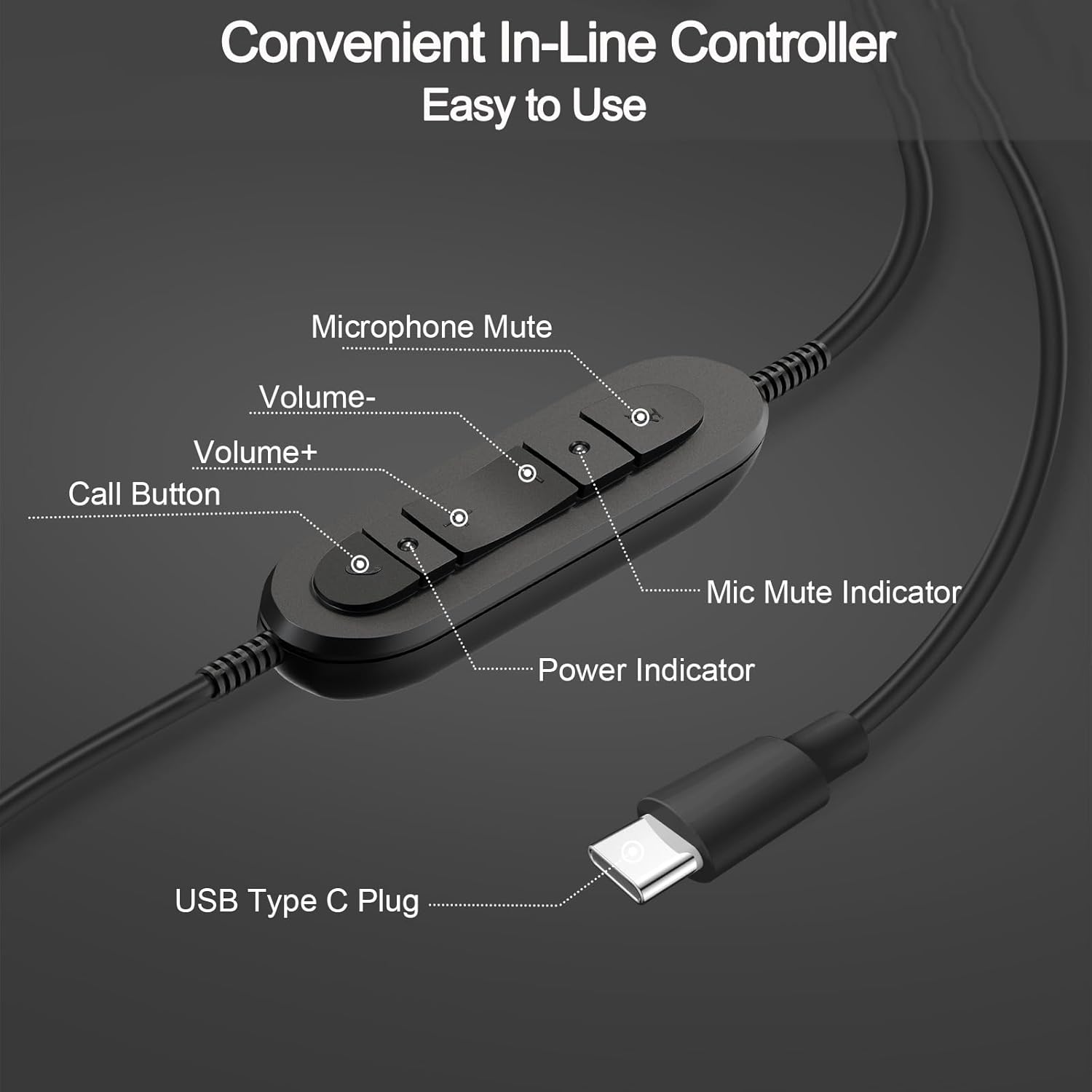 Golden USB Type C Headset with Noise-Canceling Microphone, Single Ear USB-C Work Headphone with Mic Mute, for Laptops, Mobiles, Perfect for Zoom Teams Webex,Ringcentral, Telework, Meeting and Calls