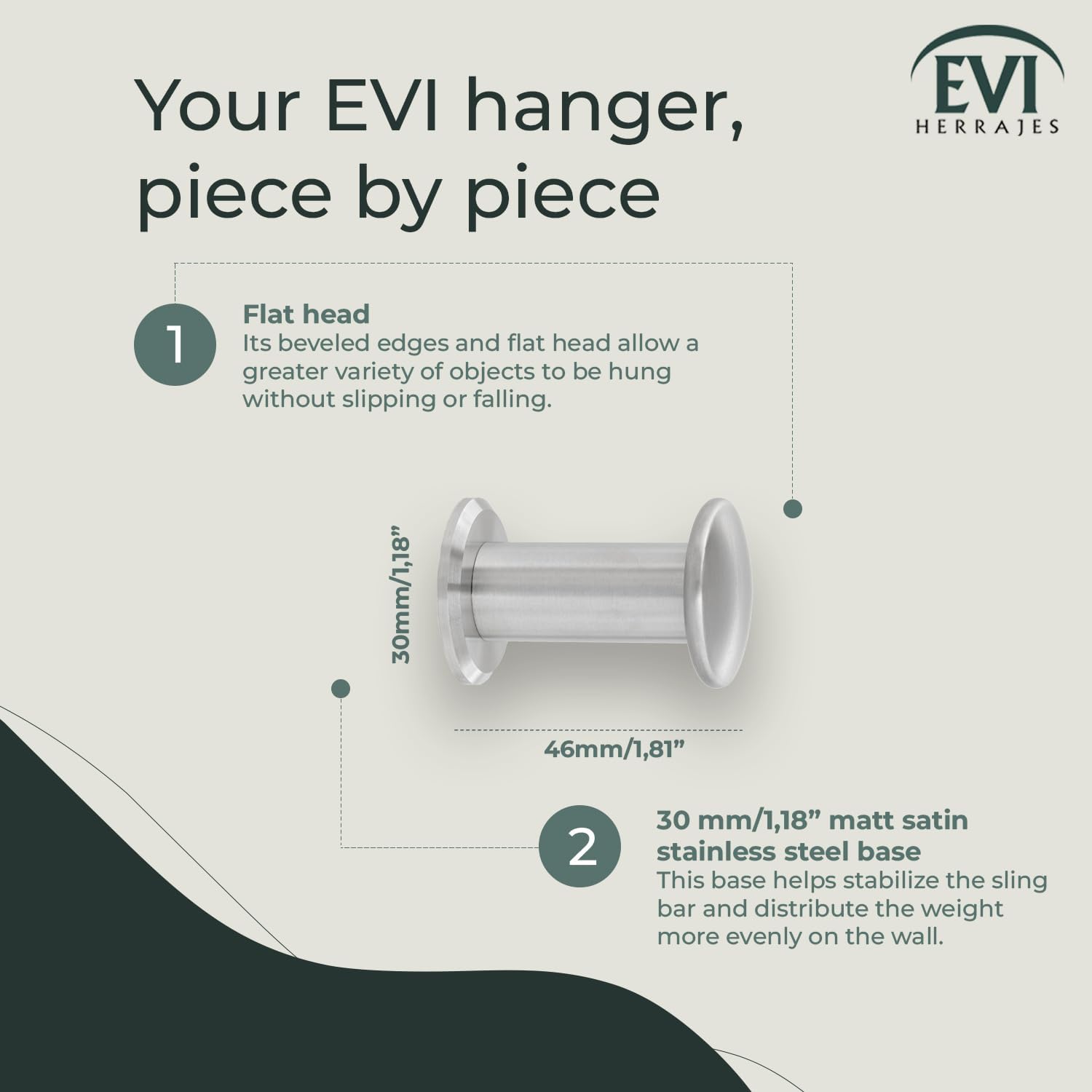 EVI Herrajes Bathroom Hanger | Stainless Steel Wall Hanger | Matte Finish | for Hanging Clothes, Coats or Towels| Towel Rack with Invisible Screw | 188CBAM