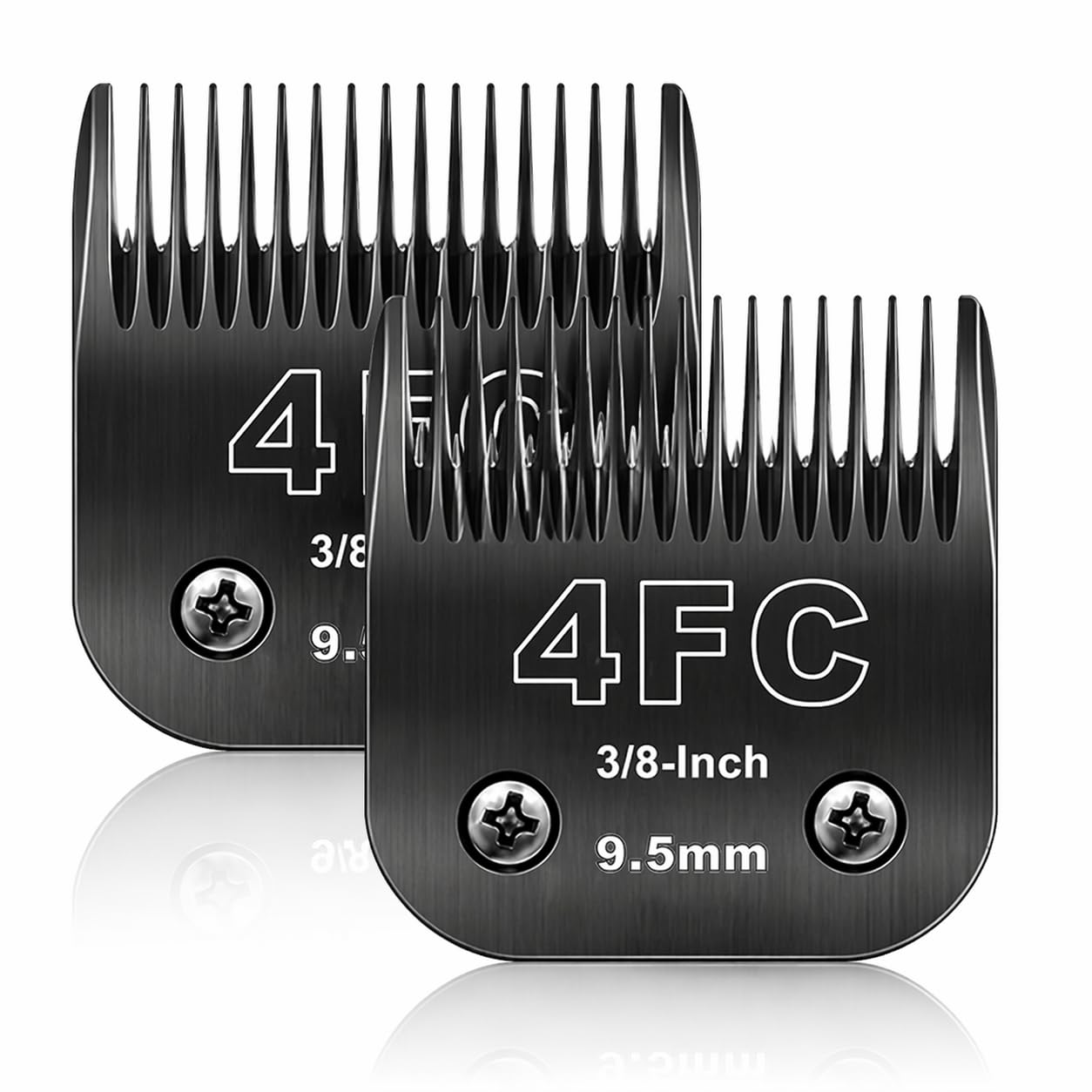 4F Ersatzklinge für die Hundepflege, kompatibel mit den Serien Heiniger/MOSER Max45/Andis/Oster A5/Wahl 10KM Serie Hundeschermaschine, Größe 4F 3/8" (9,5mm) Schnittlänge, 2 Stück Schwarz