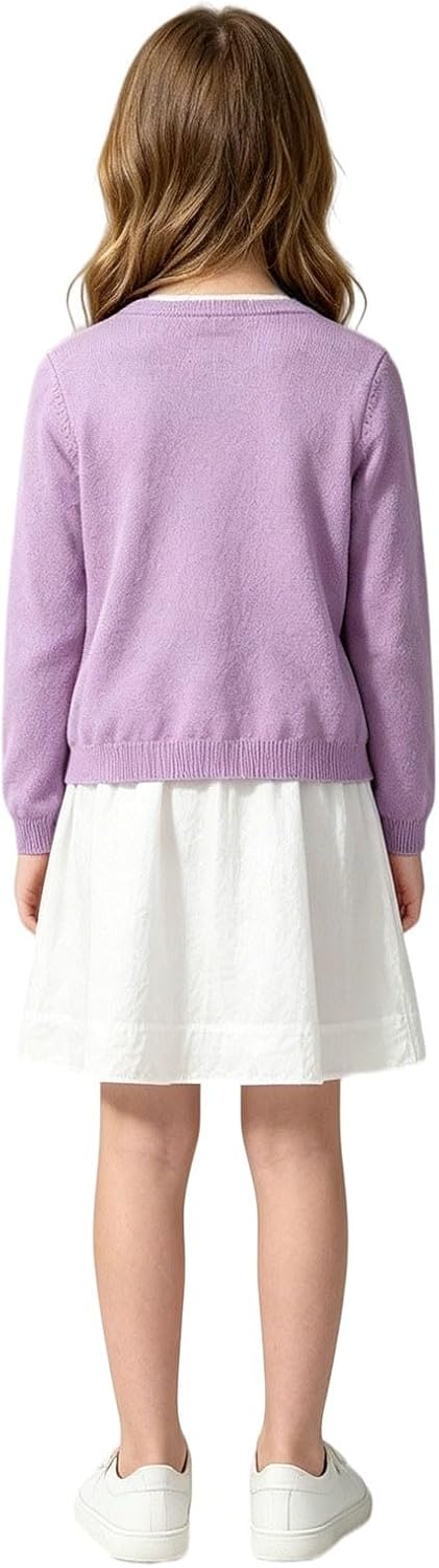 Girls' Cardigan with Flowers Embroidery Long Sleeve Cropped Knit Sweater Shrug for Kids Uniform Cardigans