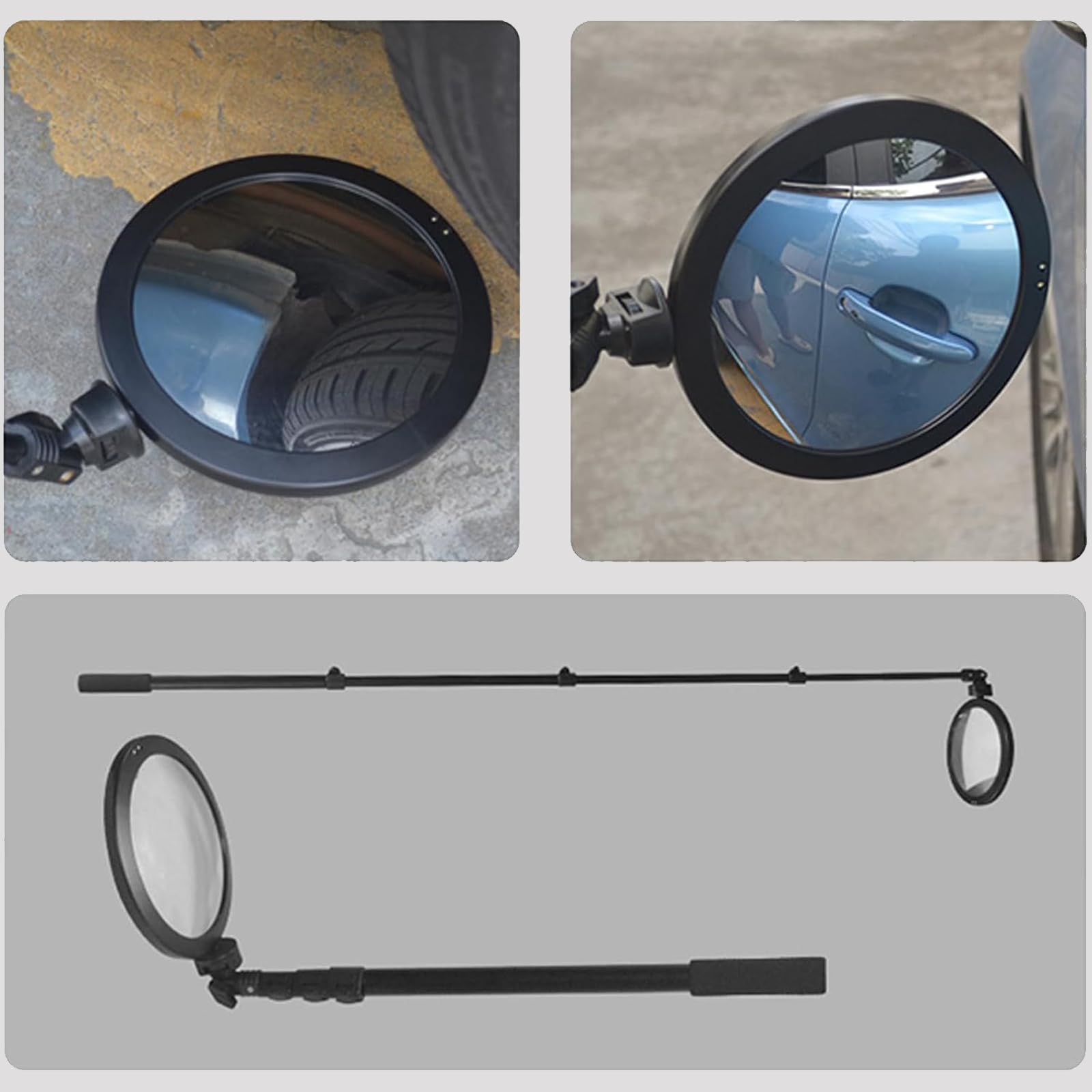 Specchietto da ispezione circolare estensibile sotto il veicolo, angolo regolabile con luce, manico telescopico 52-160 cm, borsa per il trasporto inclusa per controlli anomalie