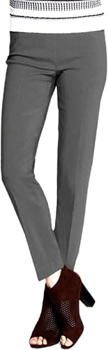 SLIM-SATION Women's Wide Band Pull On Ankle Pant with Tummy Control, Charcoal, 1