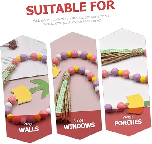 Miniatura 5 de Guirnalda de cuentas de madera con borlas, guirnaldas de cuentas para colgar en la pared, decoración de cuentas de madera para decoración del hogar