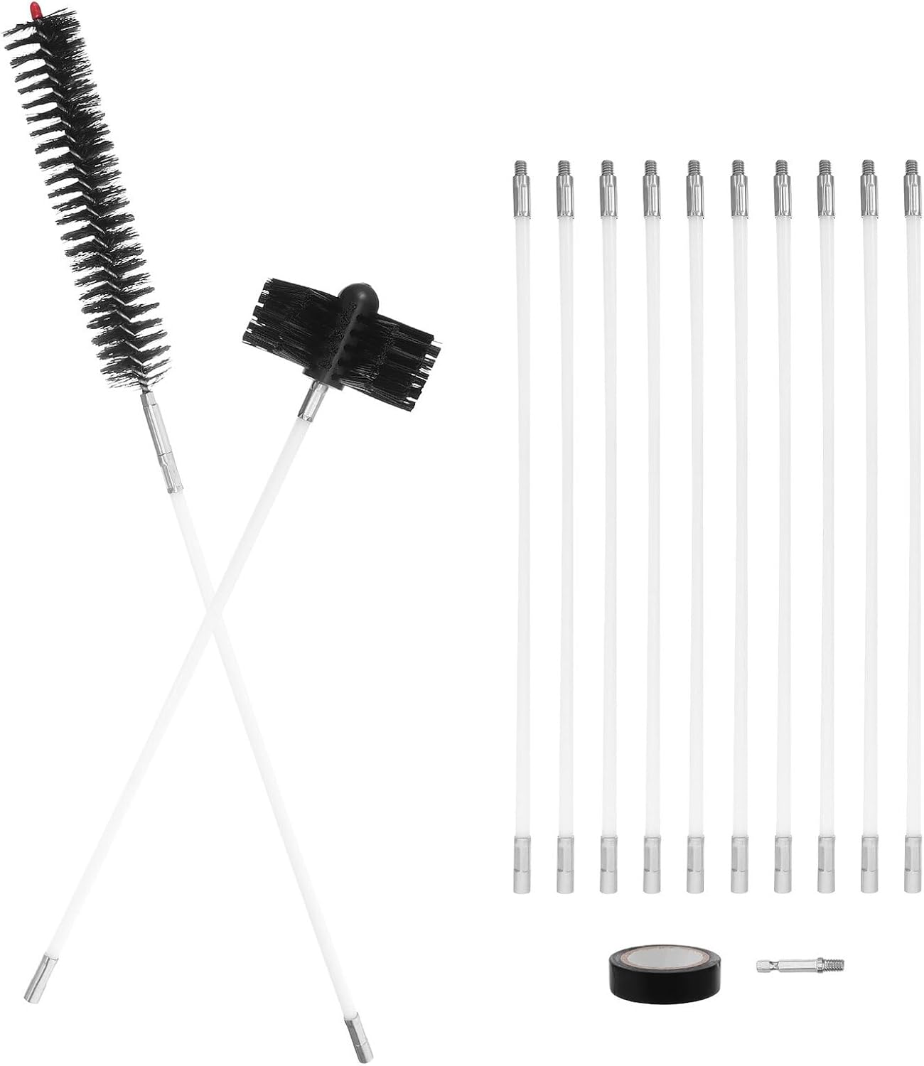 15ft Fireplace Chimney Brush Kit with 12 Steel Rods, 4-inch Wire Chimney Flue Brush, Hex Connector Dryer Vent Cleaning Tool Set for Stove and Vent Pipe Maintenance