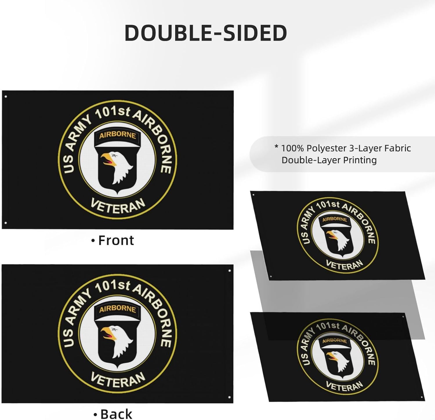 US Army 101st Airborne Division Veteran Double-Sided 3ply 3x5ft Polyester Flags: Durable, Reusable, And Vibrantly Decorative – Perfect for Indoor and Outdoor Use