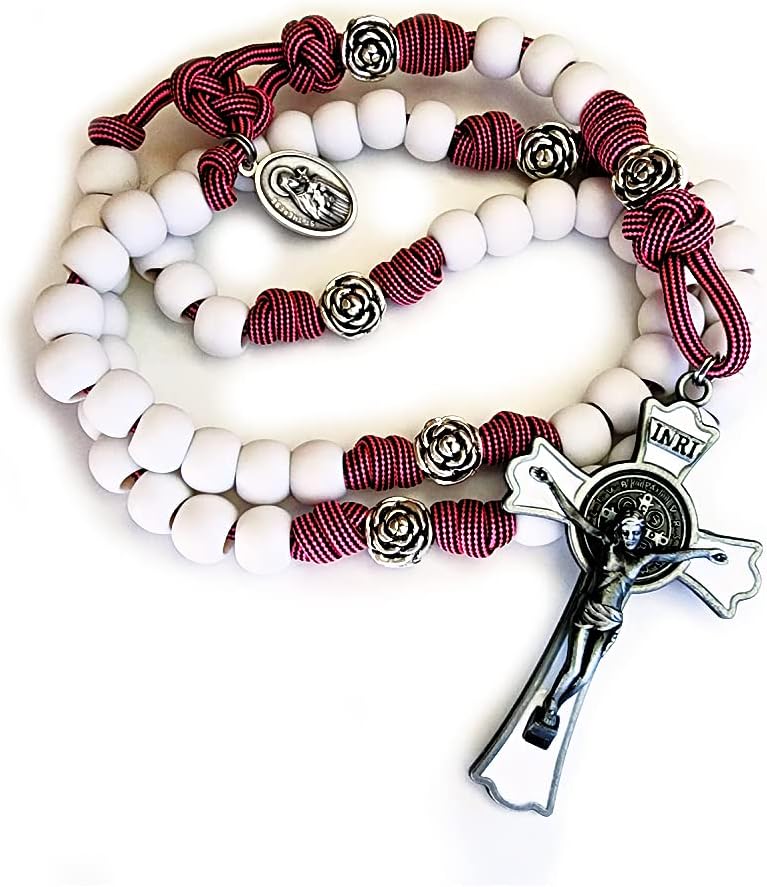 Saint Therese of Lisieux Pink Paracord Rosary