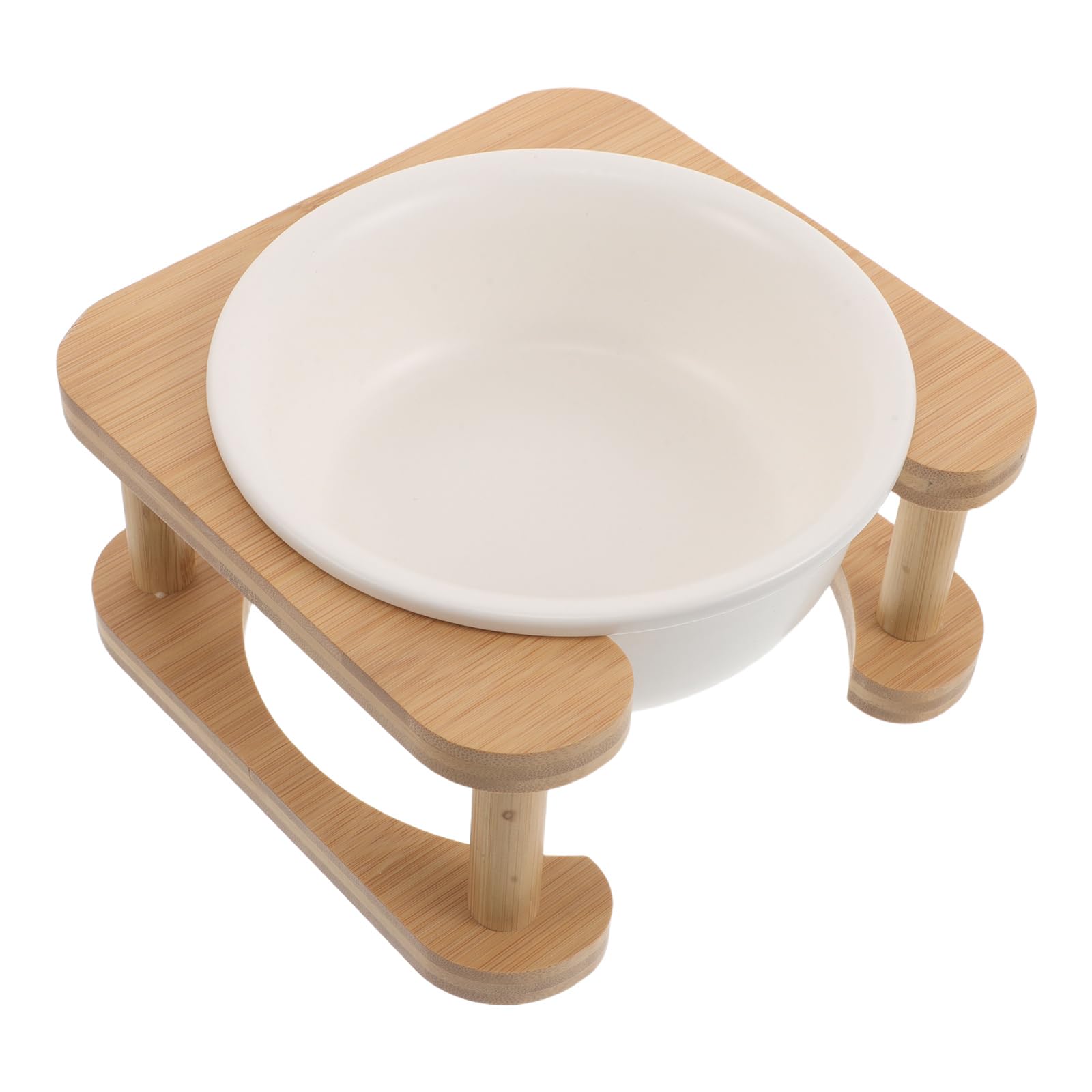 Milisten Gamelle Surélevée pour Animaux de Compagnie 600ml Bol Céramique Blanc avec Support en Bois Naturel Station Alimentation Intérieure pour Chats et Chiots