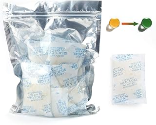 LotFancy Silica Gel Desiccant Packets, 20 Gram 50 Packs, Rechargeable Desiccant Dehumidifier with indicating Beads (Orange to Green), Non-Toxic Moisture Absorber Bag for Documents Shoes Gun Storage