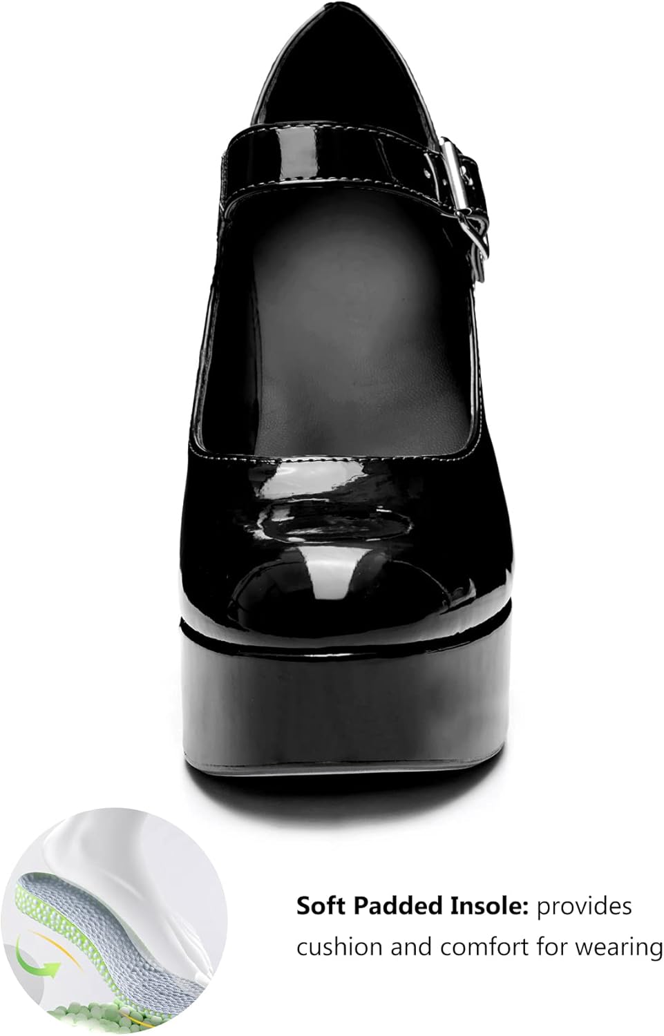 Coutgo Womens' T-Strap Round Toe Chunky Platform Heels Patent Mary Jane Dress Shoes - Image 5
